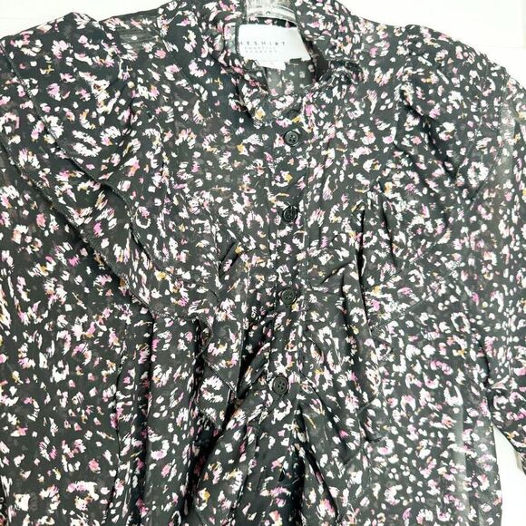 Rochelle Behrens THE SHIRT Black Pink Pattern Ruffle Short Blouse Top Women’s S - Picture 4 of 8